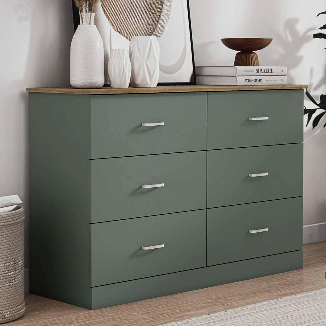 Allyannah 47" W 6-Drawer Manufactured Wood Double Dresser with Interlocking Drawers